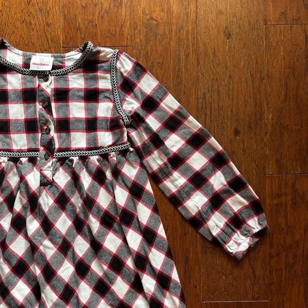Hanna Andersson Girls Plaid Flannel Dress Red Black White 10/12